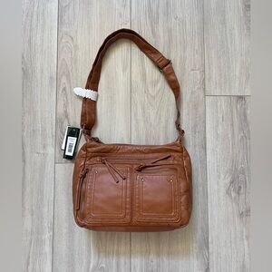 (NWT) Bueno Faux Leather Shoulder Bag, caramel brwon